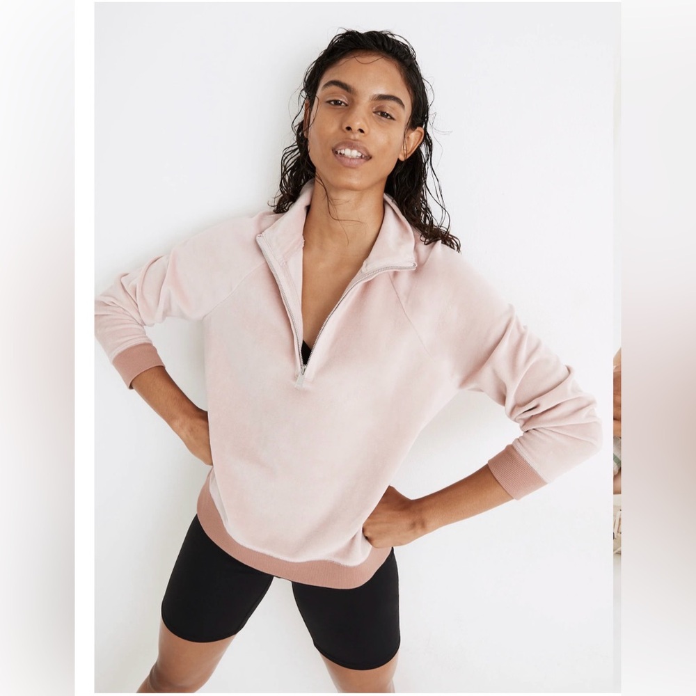 Madewell MWL Velour Half-Zip Sweatshirt Wisteria Dove Size Medium
